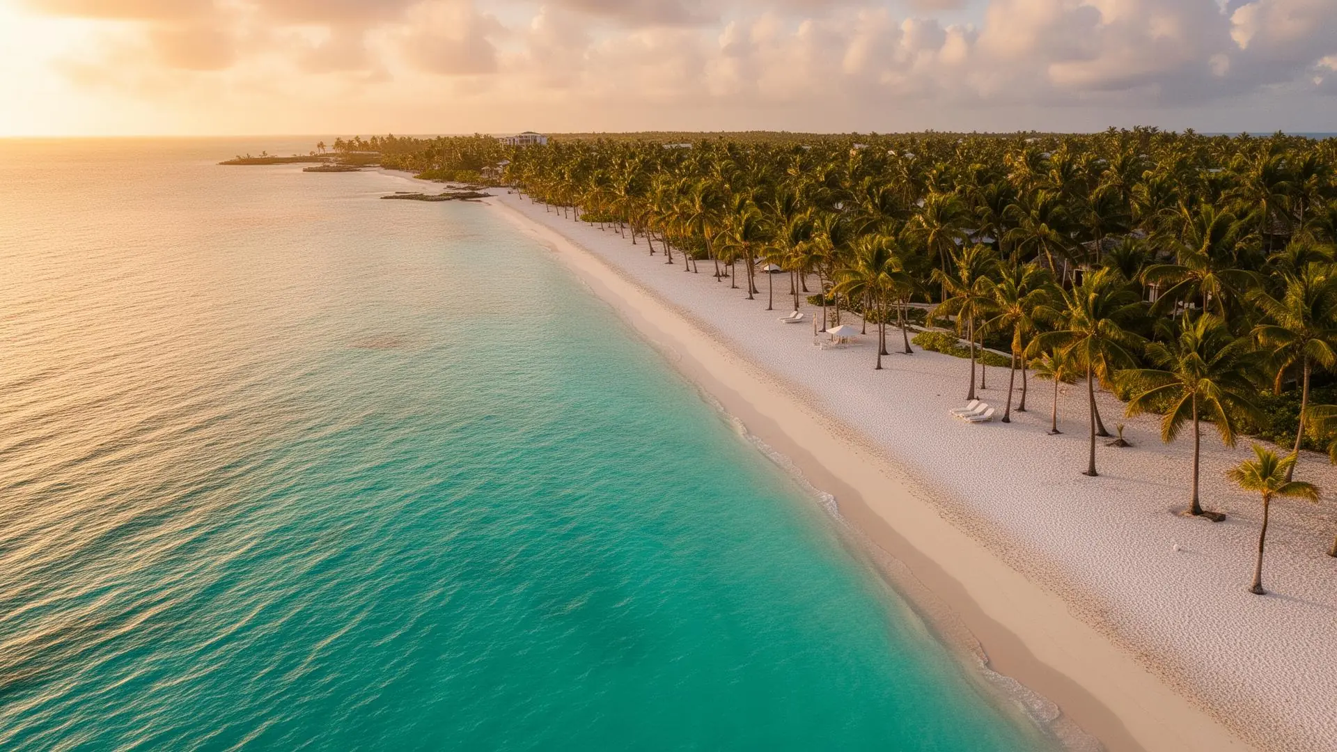 Caribbean coastline with palm trees in Punta Cana