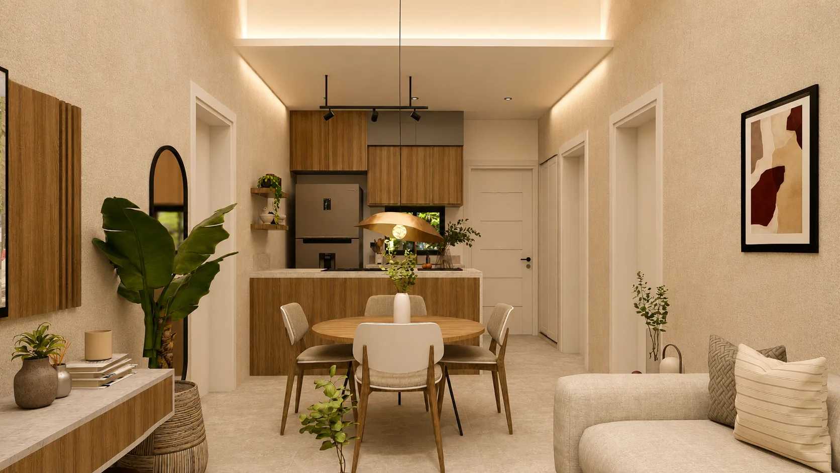 Apartment interior — kitchen and dining view