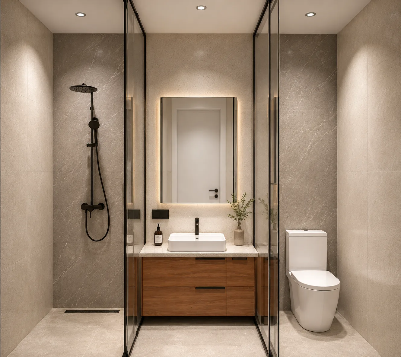 Apartment interior — bathroom with rain shower