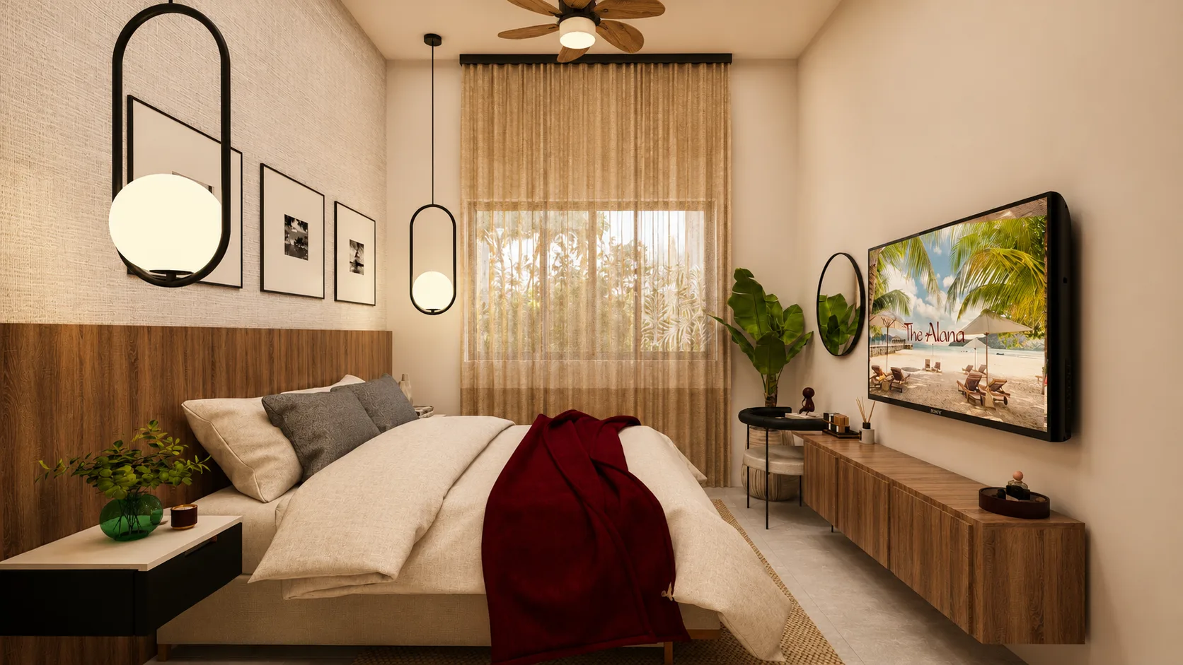Apartment interior — bedroom with accent lighting